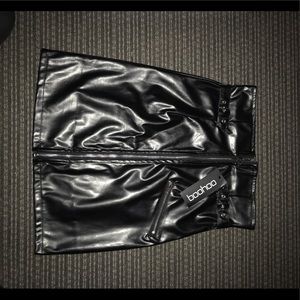 black leather midi skirt